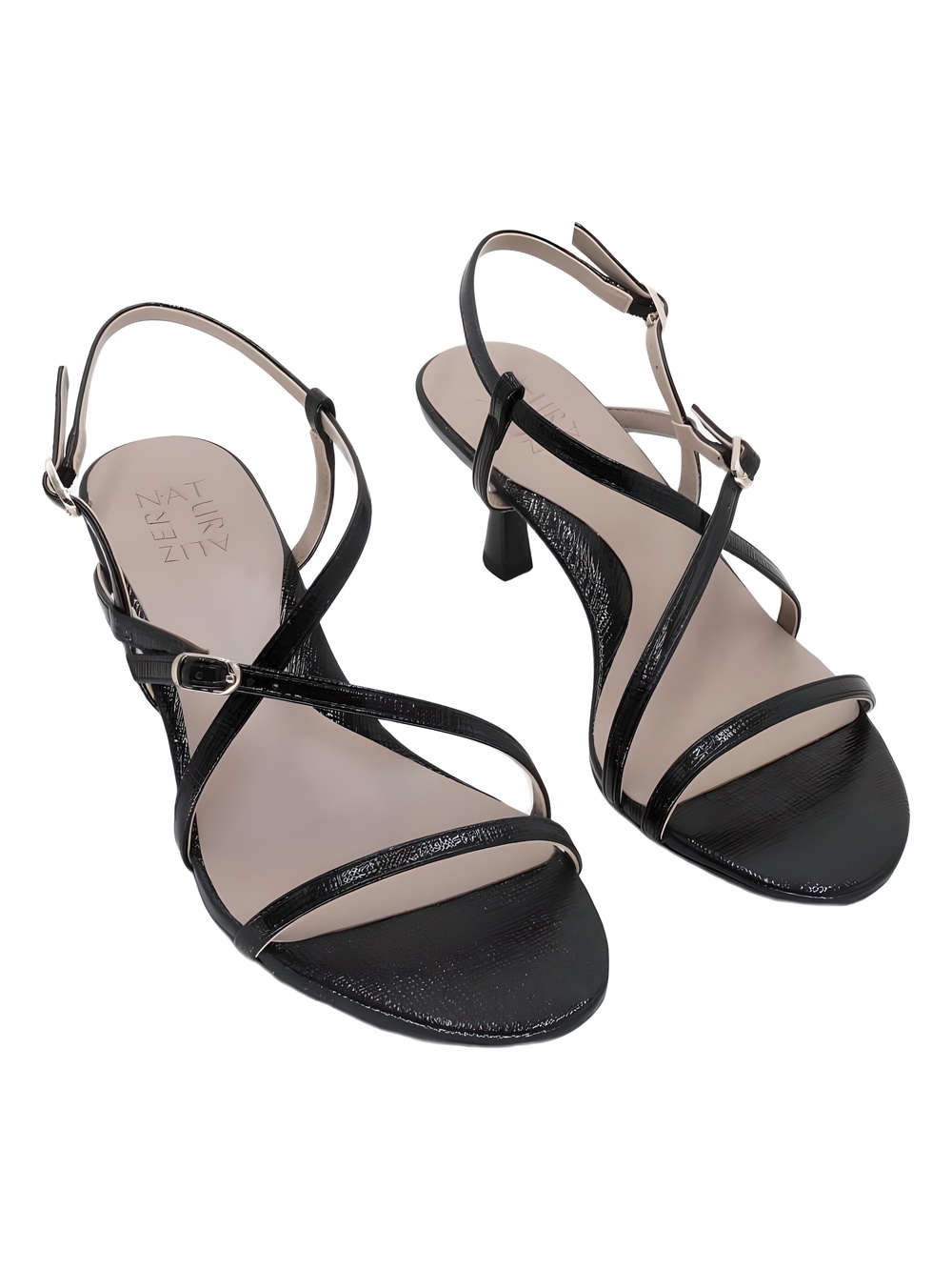 Naturalizer Porter Black Patent Strappy Heeled Sandals Size 8W